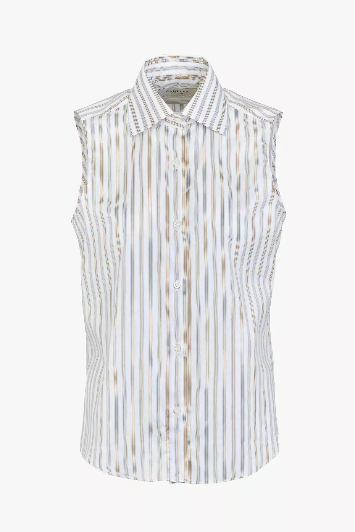 The Melissa Shirt Cotton and Silk White, Green & Mustard Stripes front