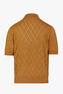 Monogram Wool Silk Blend Polo Shirt in Camel - Women